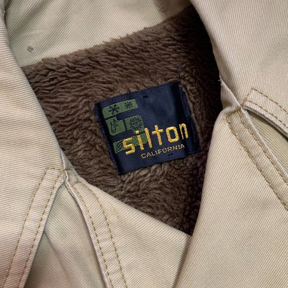 Vintage Silton California Canvas Sherpa Lined Belted Jacket Over Mens Size M tan - Picture 7 of 14